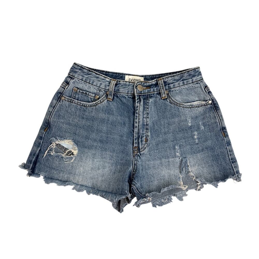 Evidnt Los Angeles Brand Distressed Cut Off Mid Blue Jean Denim Shorts Size 27